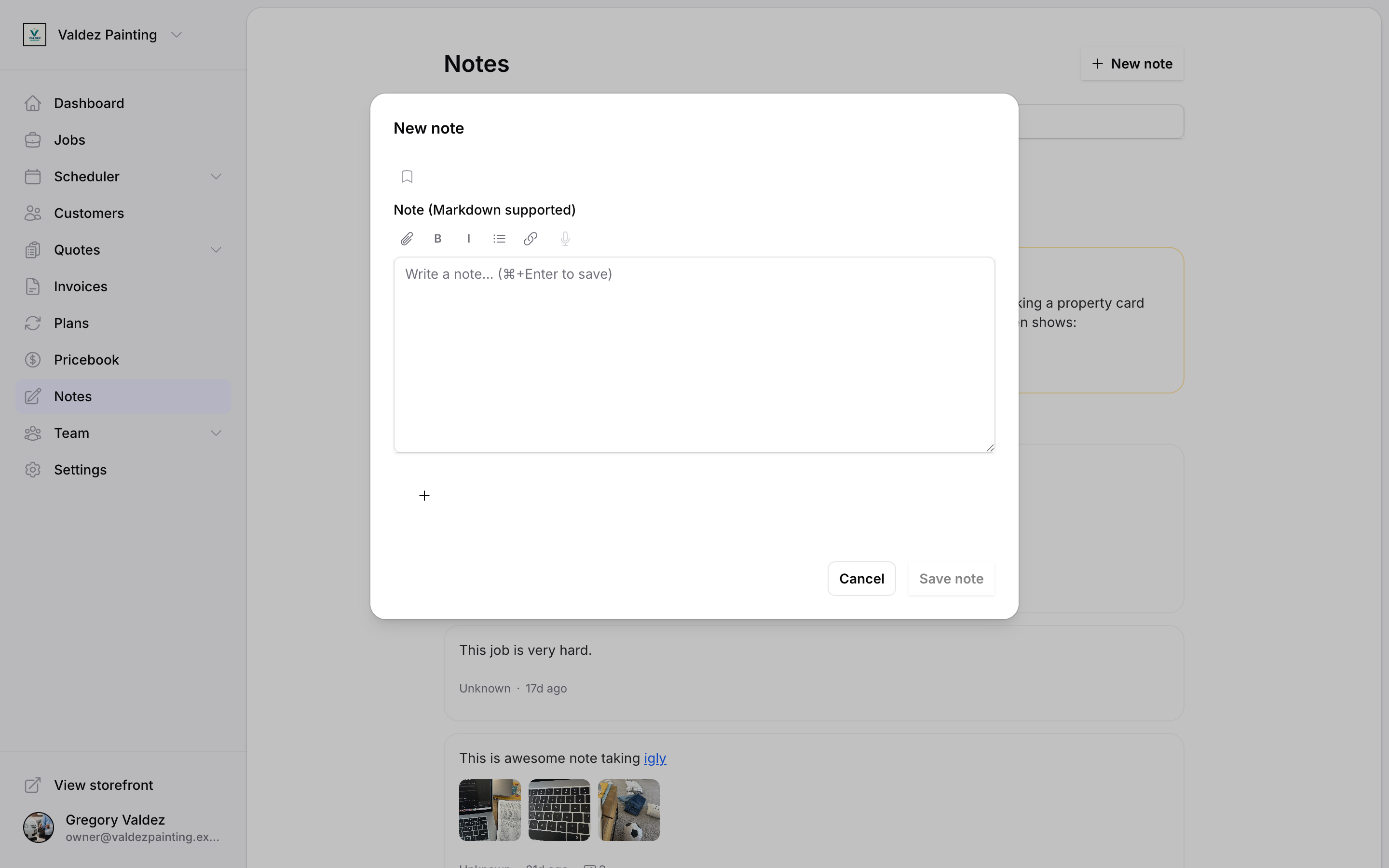 The new note composer with its formatting toolbar and text area